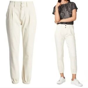 Paige Women's Jeans Pleated Mayslie Button High Rise Skinny Quartz Sand size 32